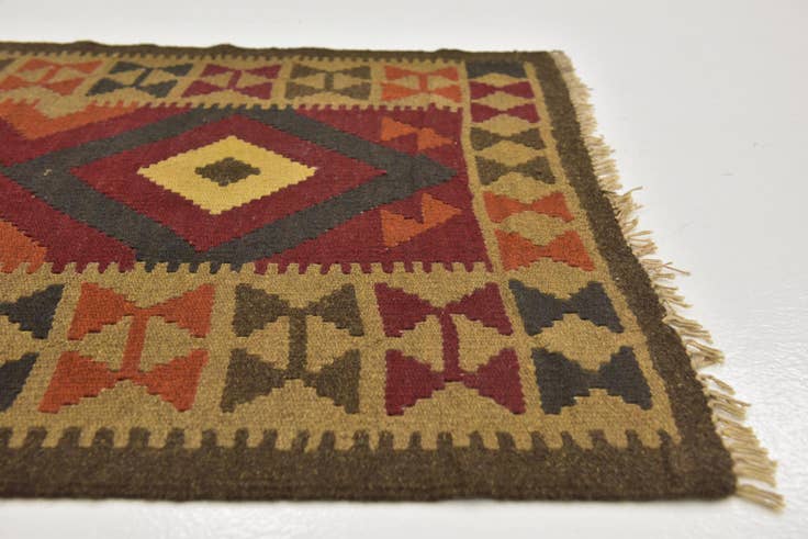 Detail image of 3' 2 x 6' 6 Hand Woven Kilim Maymana Wool Runner Rug