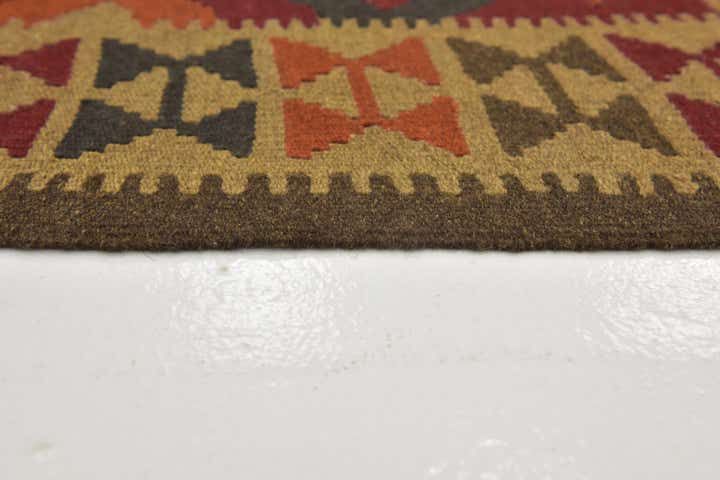 3' 2 x 6' 6 Hand Woven Kilim Maymana Wool Runner Rug