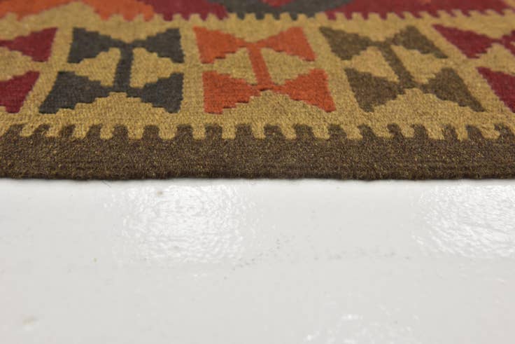 Detail image of 3' 2 x 6' 6 Hand Woven Kilim Maymana Wool Runner Rug