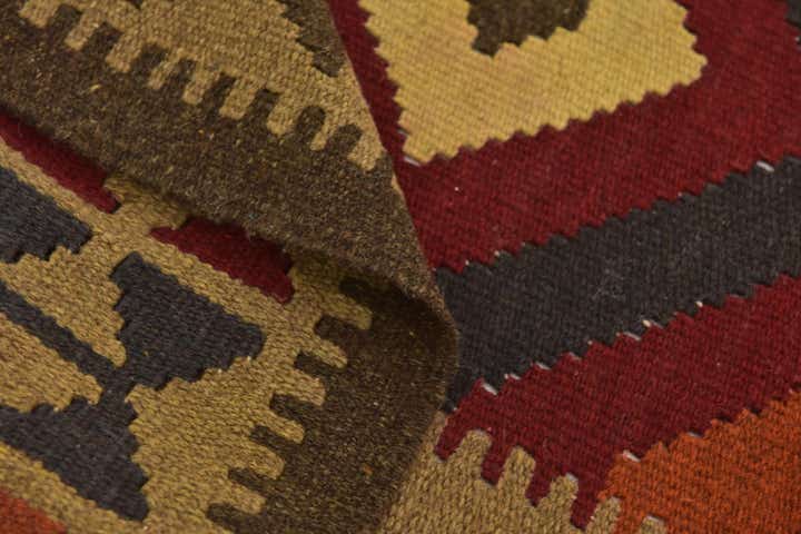 3' 2 x 6' 6 Hand Woven Kilim Maymana Wool Runner Rug