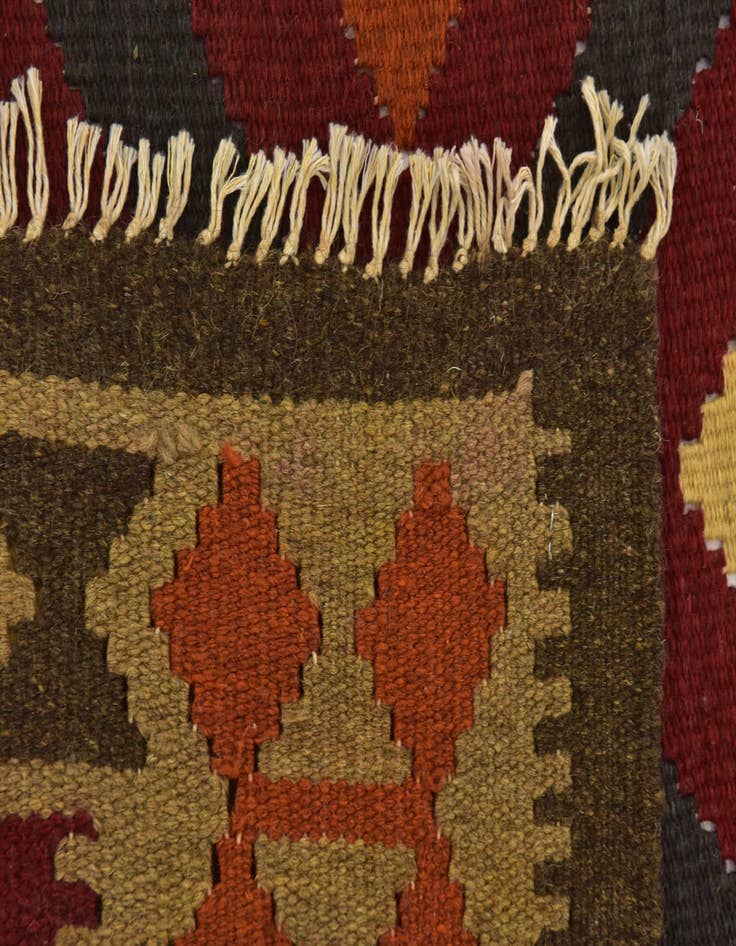 Detail image of 3' 2 x 6' 6  Hand Woven Kilim Maymana Wool Runner Rug