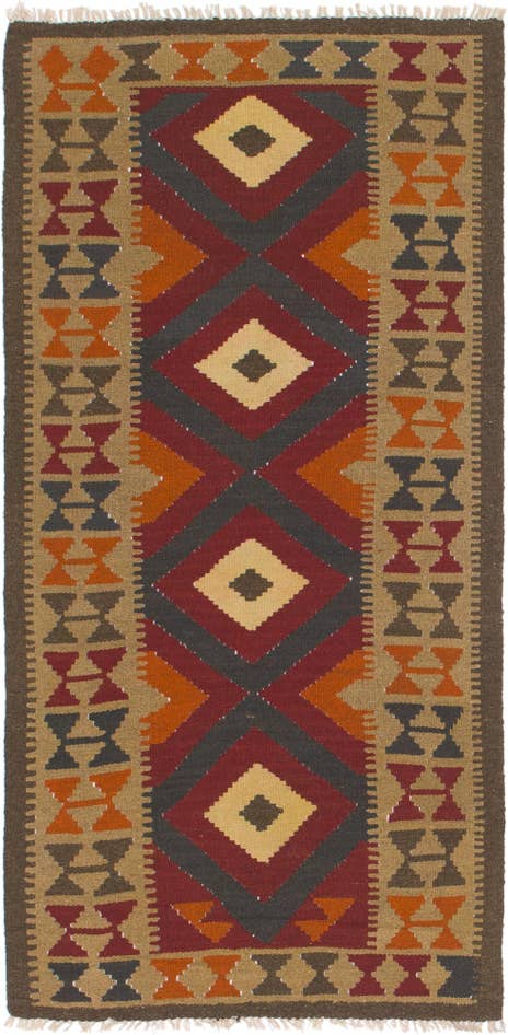 Detail image of 3' 2 x 6' 6 Hand Woven Kilim Maymana Wool Runner Rug