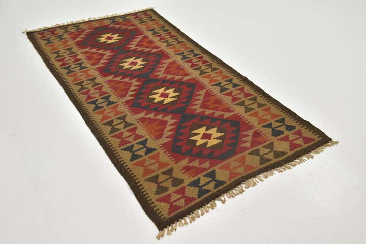 100cm x 195cm Hand Woven Kilim Maymana Wool Runner Rug