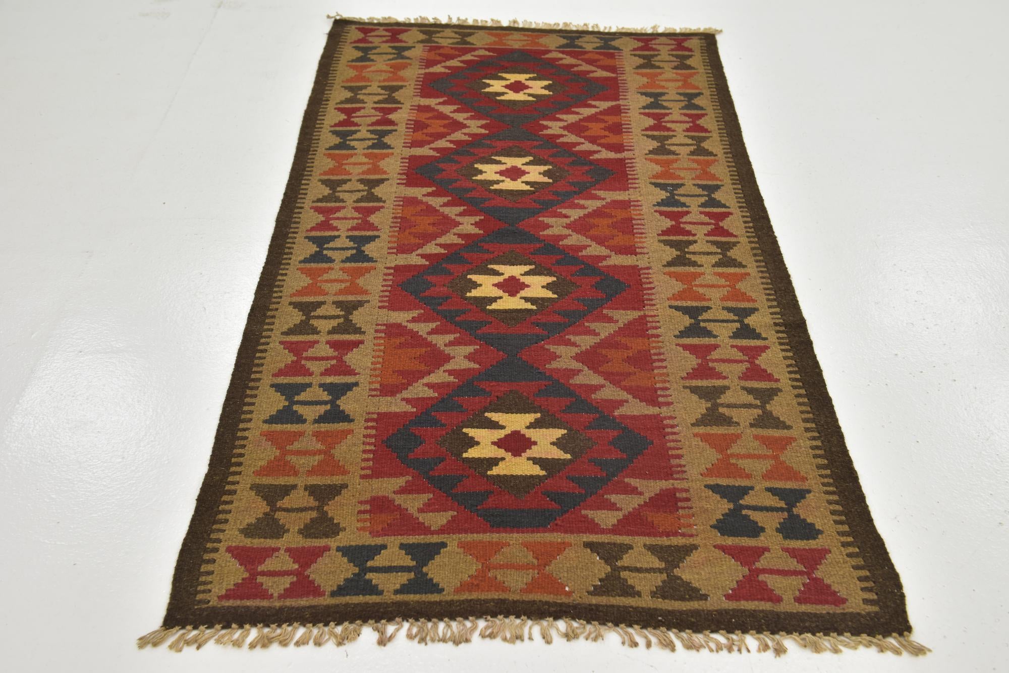100cm x 195cm Hand Woven Kilim Maymana Wool Runner Rug
