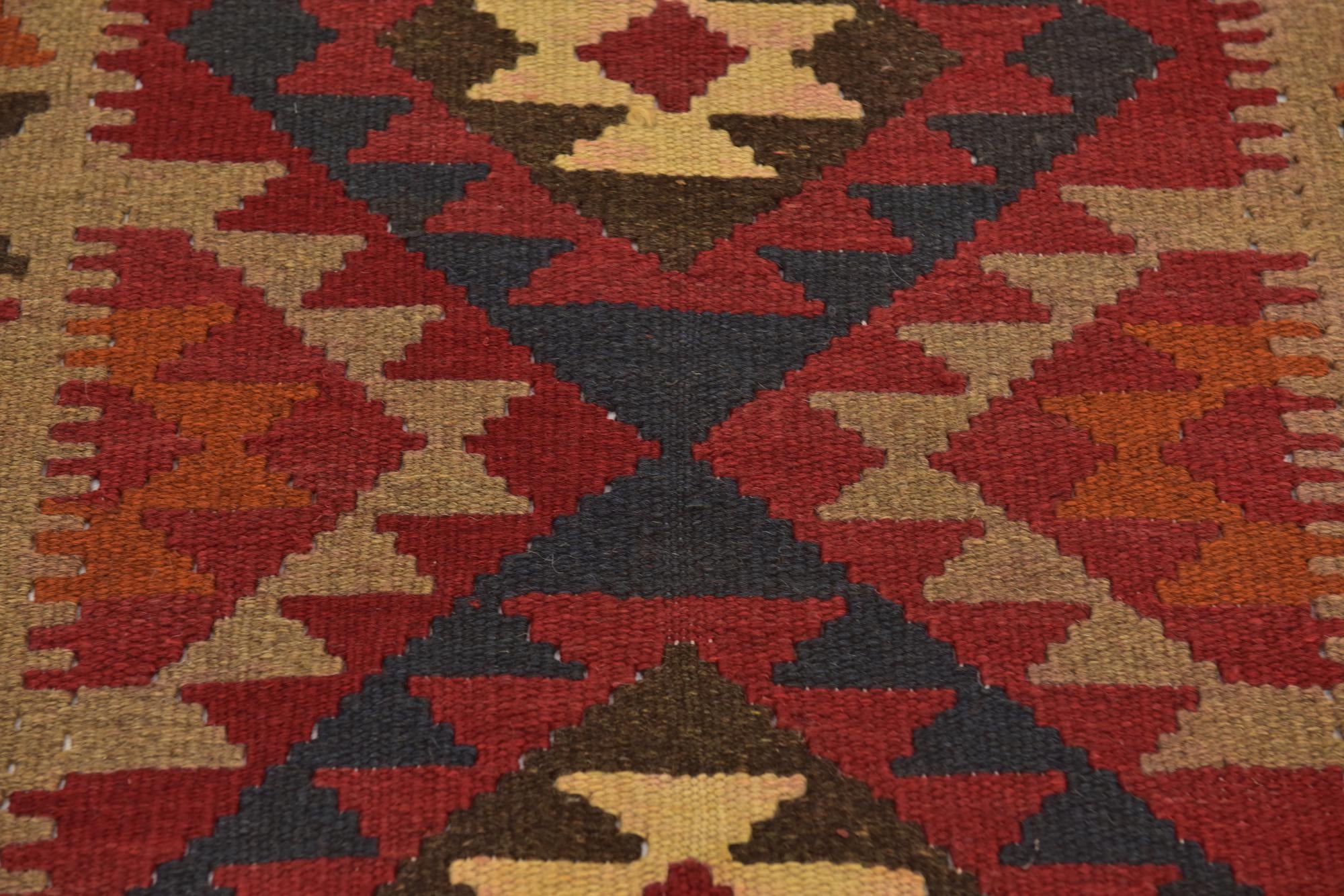 100cm x 195cm Hand Woven Kilim Maymana Wool Runner Rug