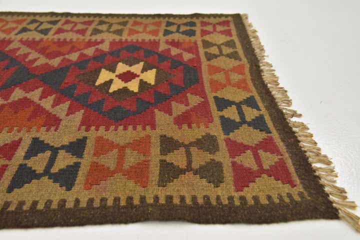 100cm x 195cm Hand Woven Kilim Maymana Wool Runner Rug