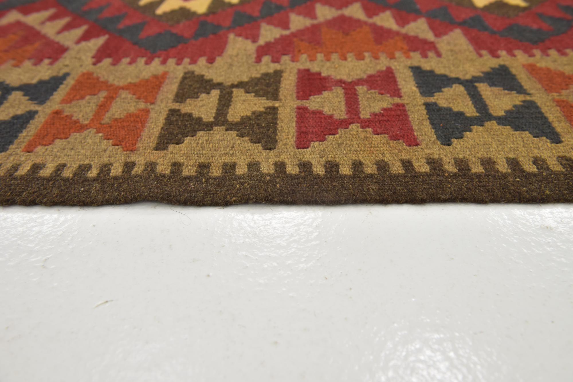 100cm x 195cm Hand Woven Kilim Maymana Wool Runner Rug