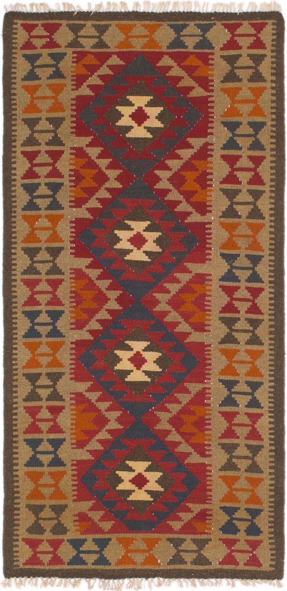 100cm x 195cm Hand Woven Kilim Maymana Wool Runner Rug