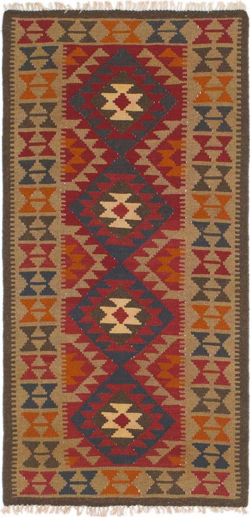 100cm x 195cm Hand Woven Kilim Maymana Wool Runner Rug