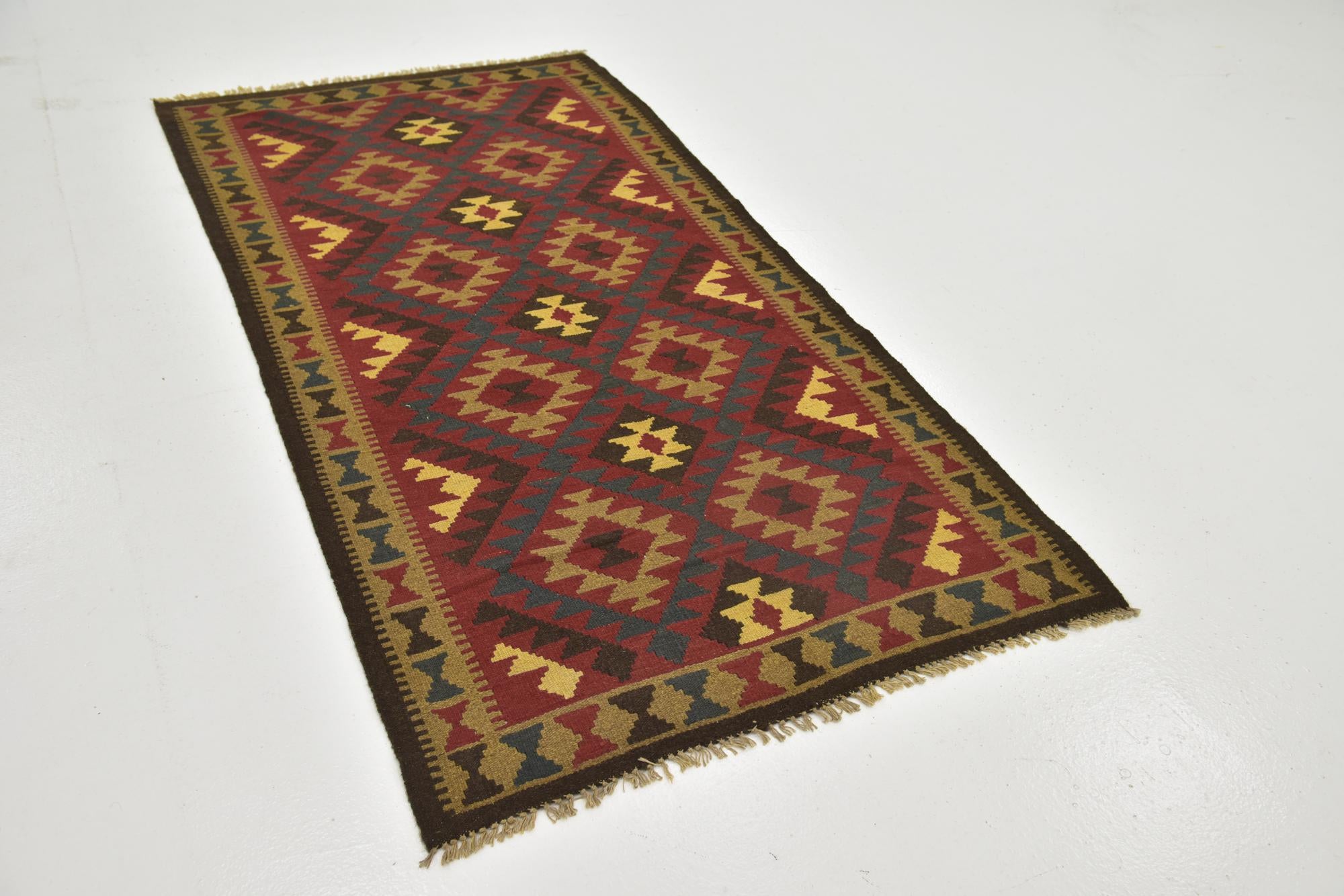 105cm x 200cm Hand Woven Kilim Maymana Wool Runner Rug