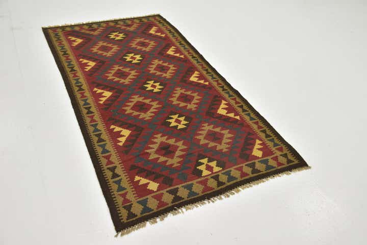 105cm x 200cm Hand Woven Kilim Maymana Wool Runner Rug