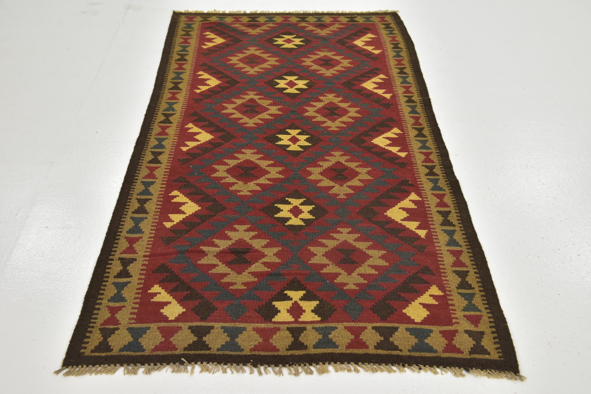 105cm x 200cm Hand Woven Kilim Maymana Wool Runner Rug
