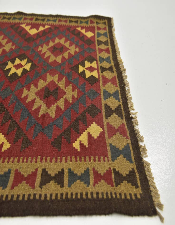 Detail image of 3' 6 x 6' 7  Hand Woven Kilim Maymana Wool Runner Rug