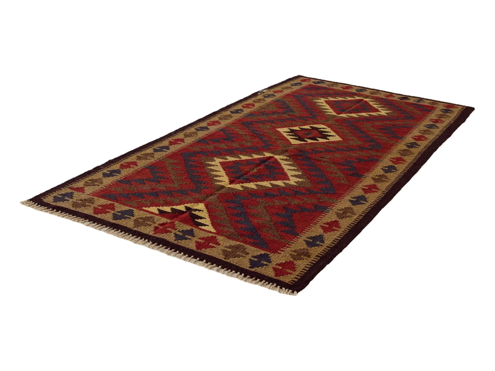3' 5 x 6' 4 Hand Woven Kilim Maymana Wool Runner Rug