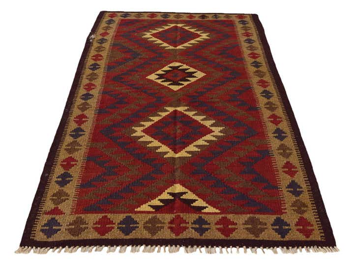 3' 5 x 6' 4 Hand Woven Kilim Maymana Wool Runner Rug
