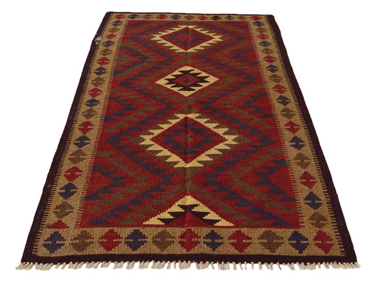 Detail image of 3' 5 x 6' 4 Hand Woven Kilim Maymana Wool Runner Rug