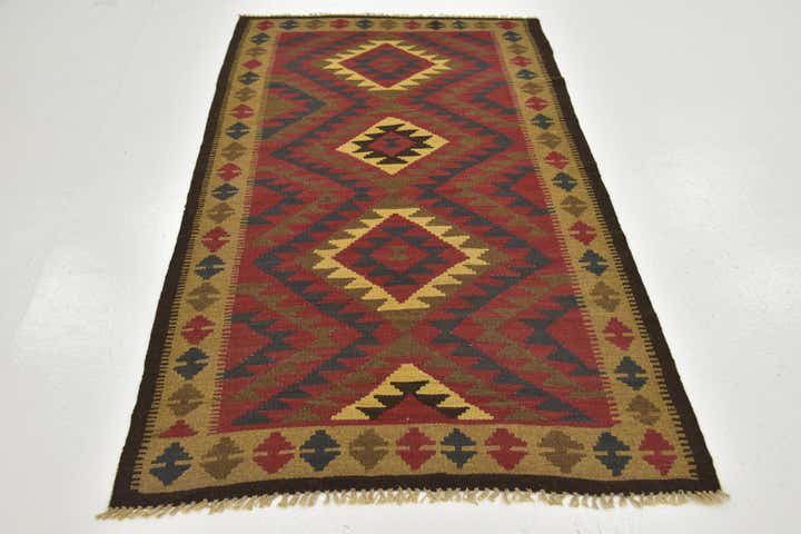 3' 5 x 6' 4 Hand Woven Kilim Maymana Wool Runner Rug