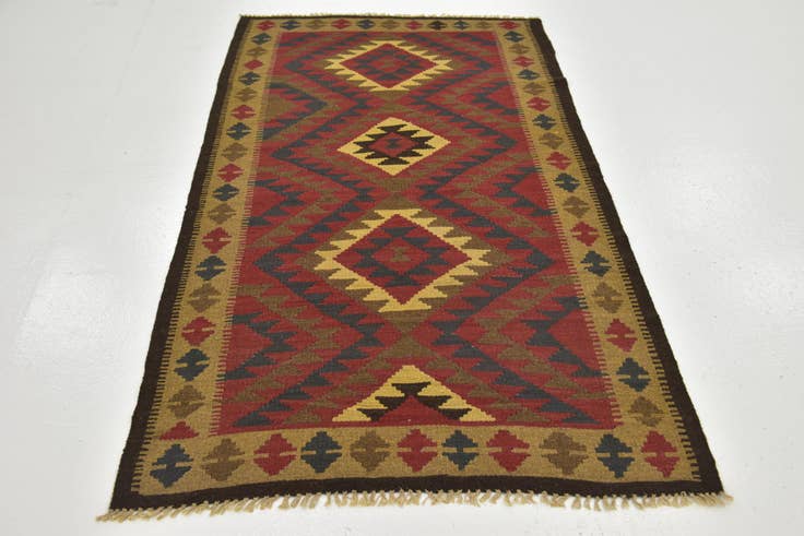 Detail image of 3' 5 x 6' 4 Hand Woven Kilim Maymana Wool Runner Rug