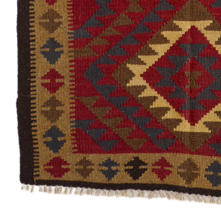 Detail image of 3' 5 x 6' 4 Hand Woven Kilim Maymana Wool Runner Rug