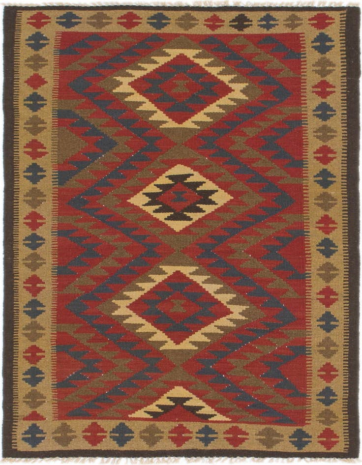 Detail image of 3' 5 x 6' 4 Hand Woven Kilim Maymana Wool Runner Rug