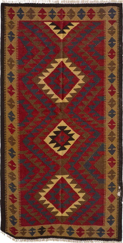 3' 5 x 6' 4 Hand Woven Kilim Maymana Wool Runner Rug