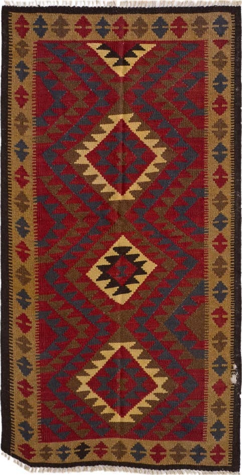 Detail image of 3' 5 x 6' 4 Hand Woven Kilim Maymana Wool Runner Rug