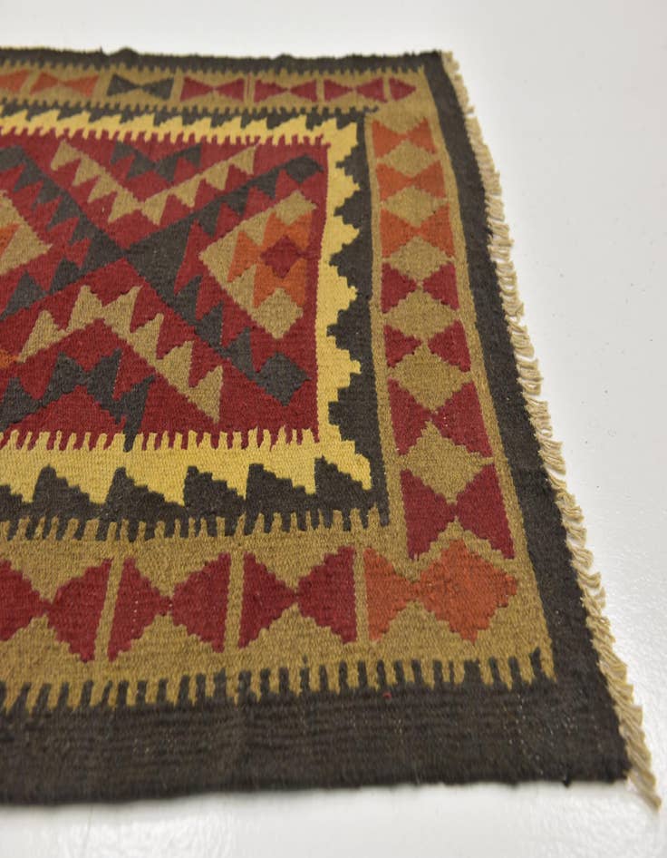 Detail image of 3' 6 x 6' 9  Hand Woven Kilim Maymana Wool Runner Rug
