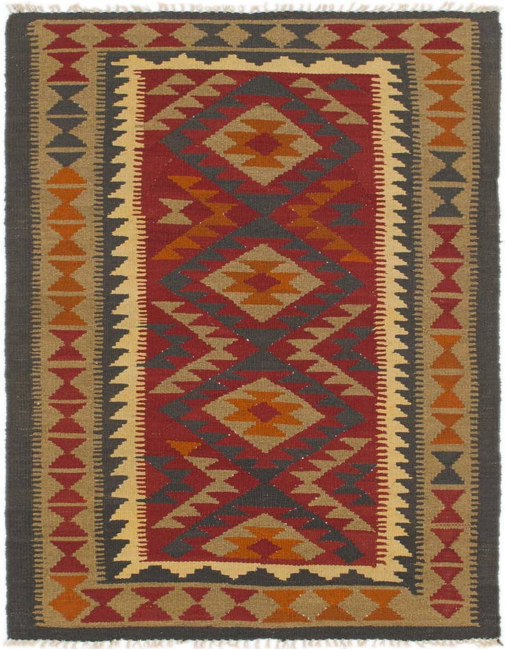 Detail image of 3' 6 x 6' 9 Hand Woven Kilim Maymana Wool Runner Rug