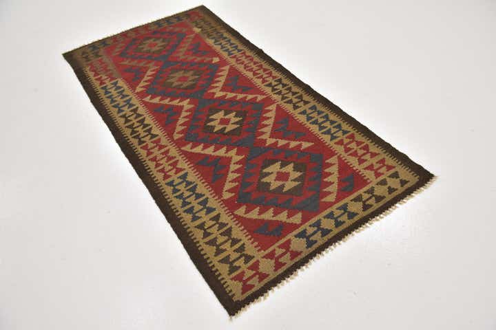 3' 5 x 6' 8 Hand Woven Kilim Maymana Wool Runner Rug