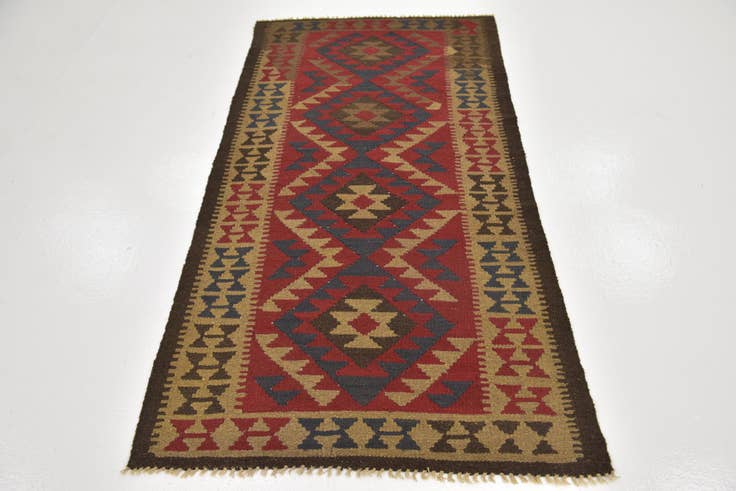 Detail image of 3' 5 x 6' 8 Hand Woven Kilim Maymana Wool Runner Rug