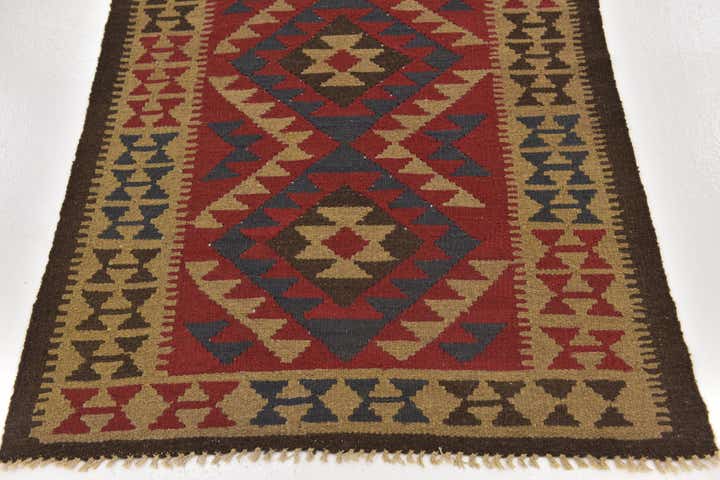 3' 5 x 6' 8 Hand Woven Kilim Maymana Wool Runner Rug