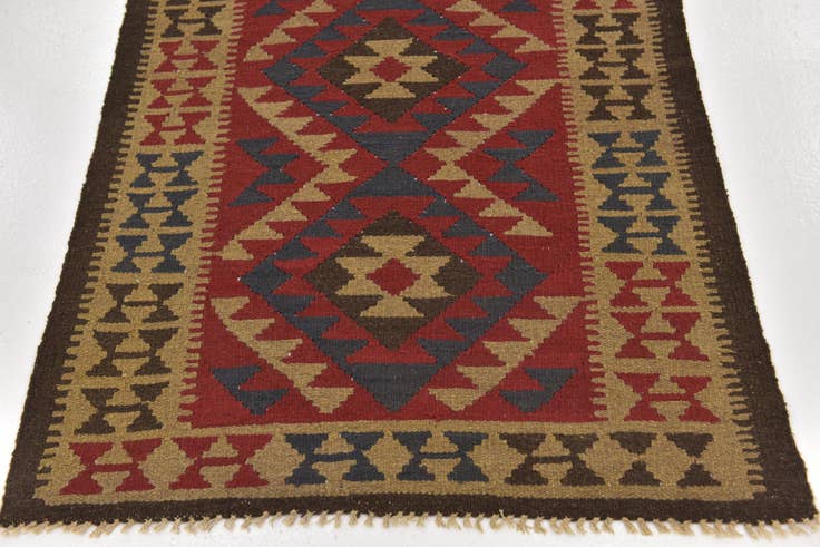 Detail image of 3' 5 x 6' 8 Hand Woven Kilim Maymana Wool Runner Rug