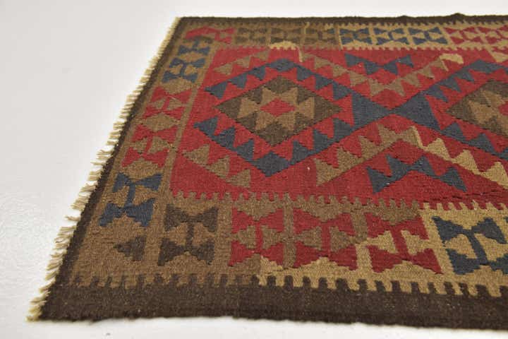 3' 5 x 6' 8 Hand Woven Kilim Maymana Wool Runner Rug