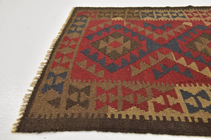 Detail image of 3' 5 x 6' 8 Hand Woven Kilim Maymana Wool Runner Rug