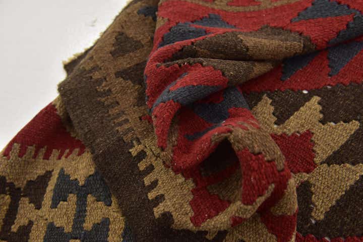 3' 5 x 6' 8 Hand Woven Kilim Maymana Wool Runner Rug