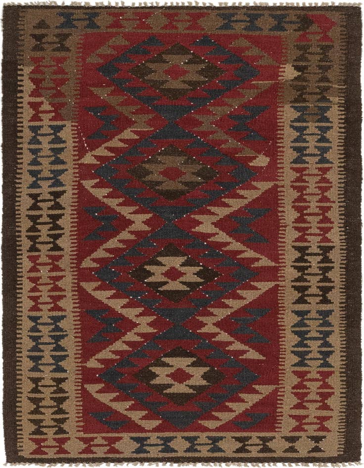 Detail image of 3' 5 x 6' 8 Hand Woven Kilim Maymana Wool Runner Rug