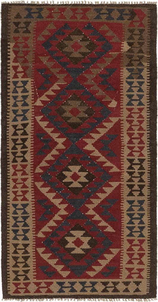 3' 5 x 6' 8 Hand Woven Kilim Maymana Wool Runner Rug