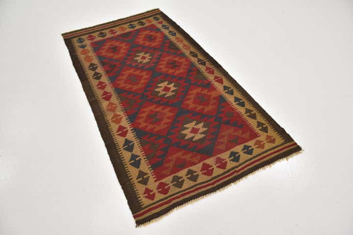 3' 4 x 6' 4 Hand Woven Kilim Maymana Wool Runner Rug