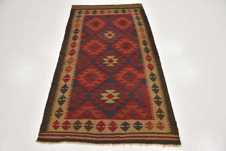 3' 4 x 6' 4 Hand Woven Kilim Maymana Wool Runner Rug