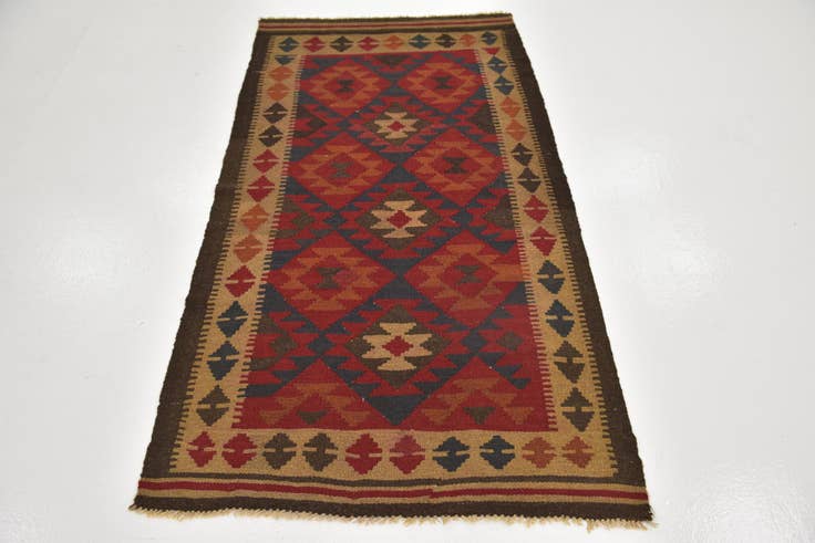 Detail image of 3' 4 x 6' 4 Hand Woven Kilim Maymana Wool Runner Rug