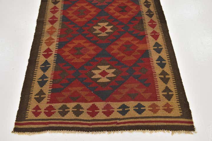 3' 4 x 6' 4 Hand Woven Kilim Maymana Wool Runner Rug