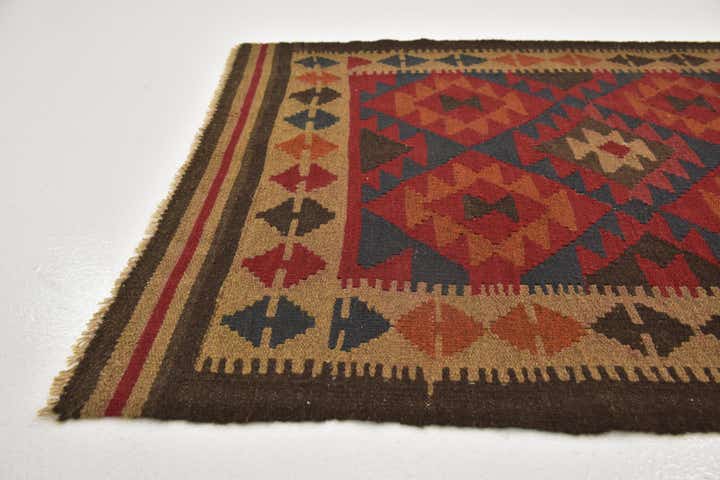 3' 4 x 6' 4 Hand Woven Kilim Maymana Wool Runner Rug