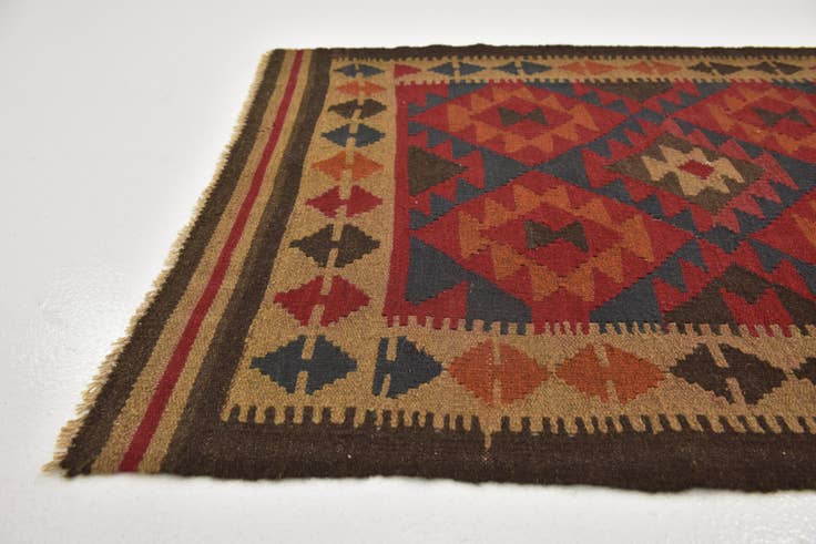 Detail image of 3' 4 x 6' 4 Hand Woven Kilim Maymana Wool Runner Rug
