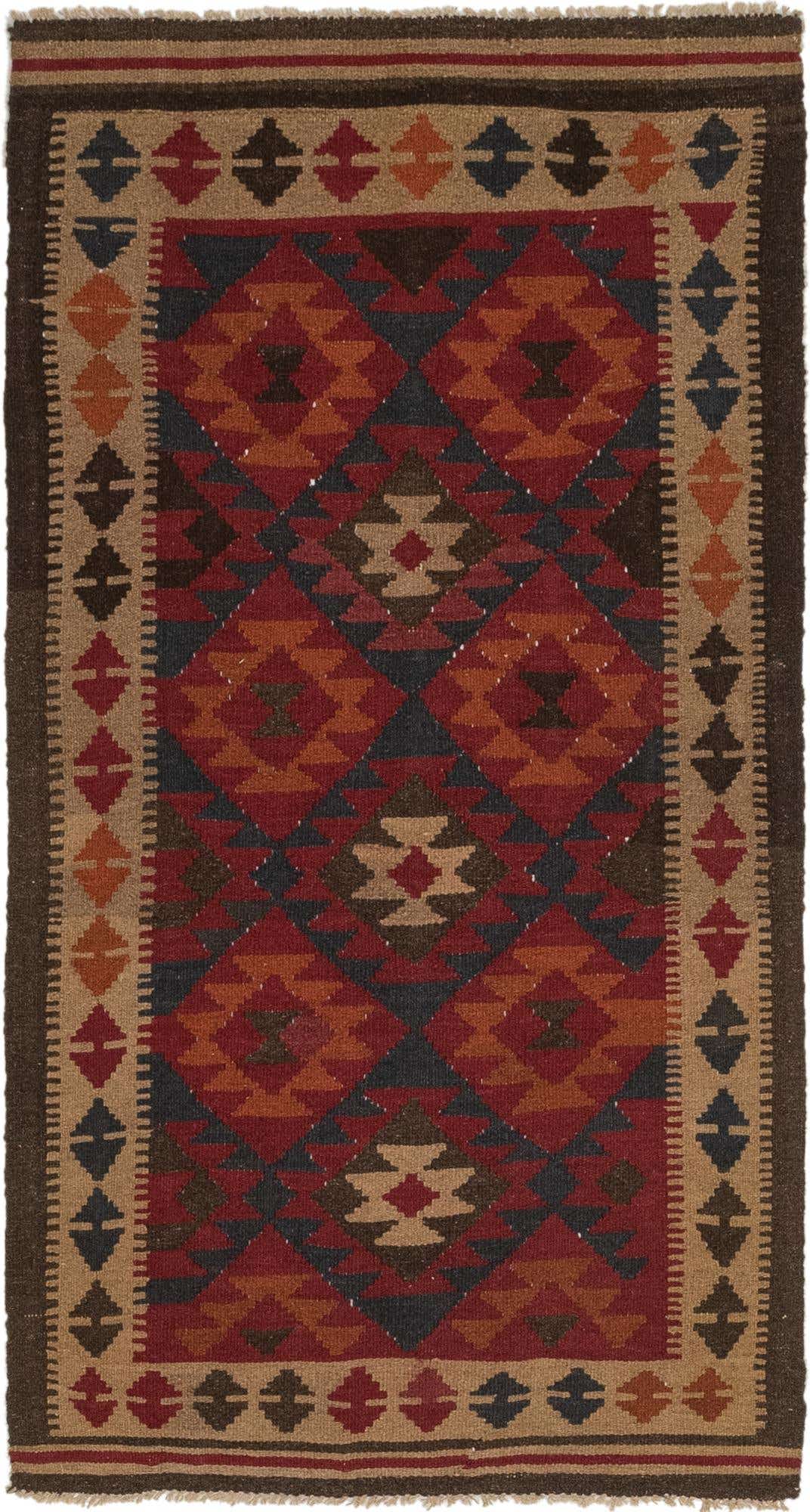 3' 4 x 6' 4 Hand Woven Kilim Maymana Wool Runner Rug