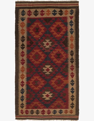3' 4 x 6' 4 Hand Woven Kilim Maymana Wool Runner Rug