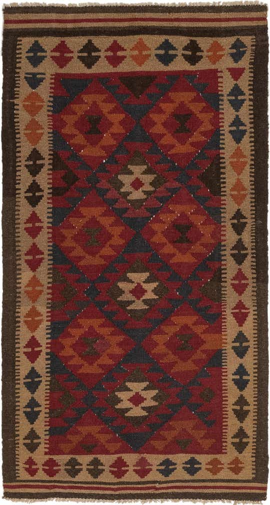 3' 4 x 6' 4 Hand Woven Kilim Maymana Wool Runner Rug