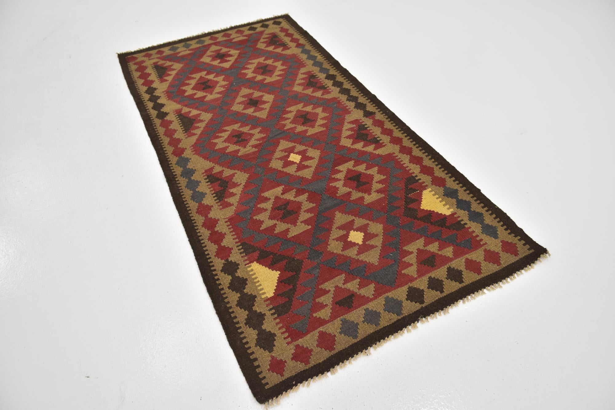 3' 5 x 6' 7 Hand Woven Kilim Maymana Wool Runner Rug