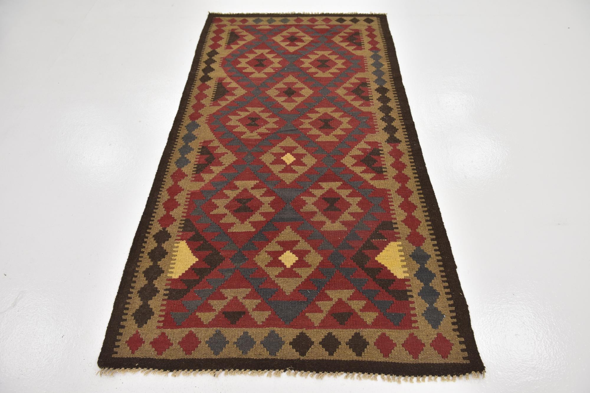 3' 5 x 6' 7 Hand Woven Kilim Maymana Wool Runner Rug