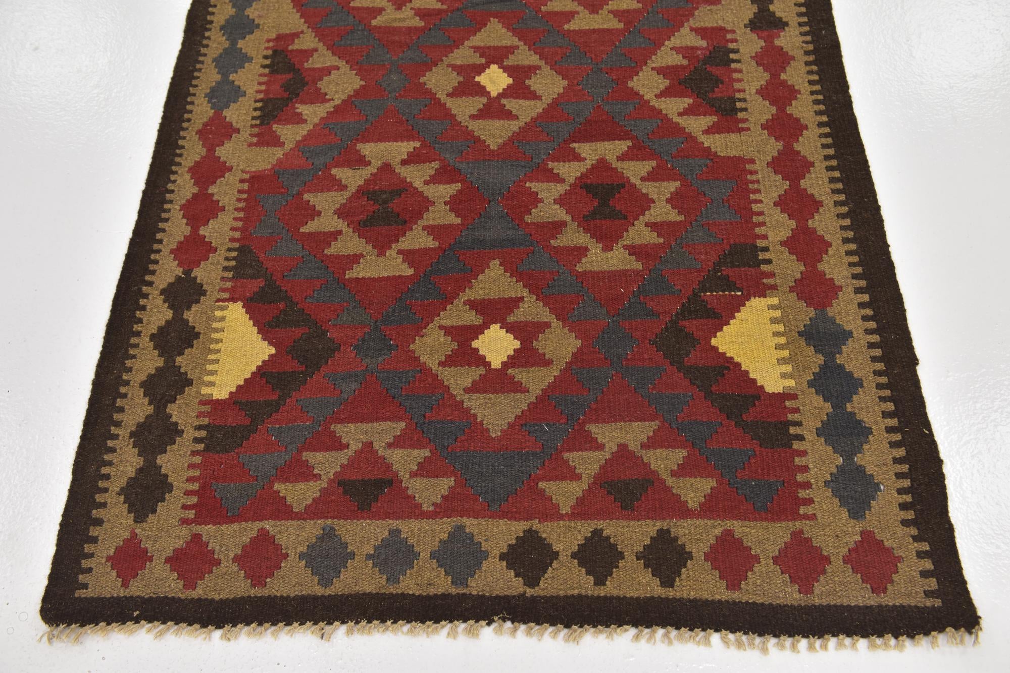 3' 5 x 6' 7 Hand Woven Kilim Maymana Wool Runner Rug