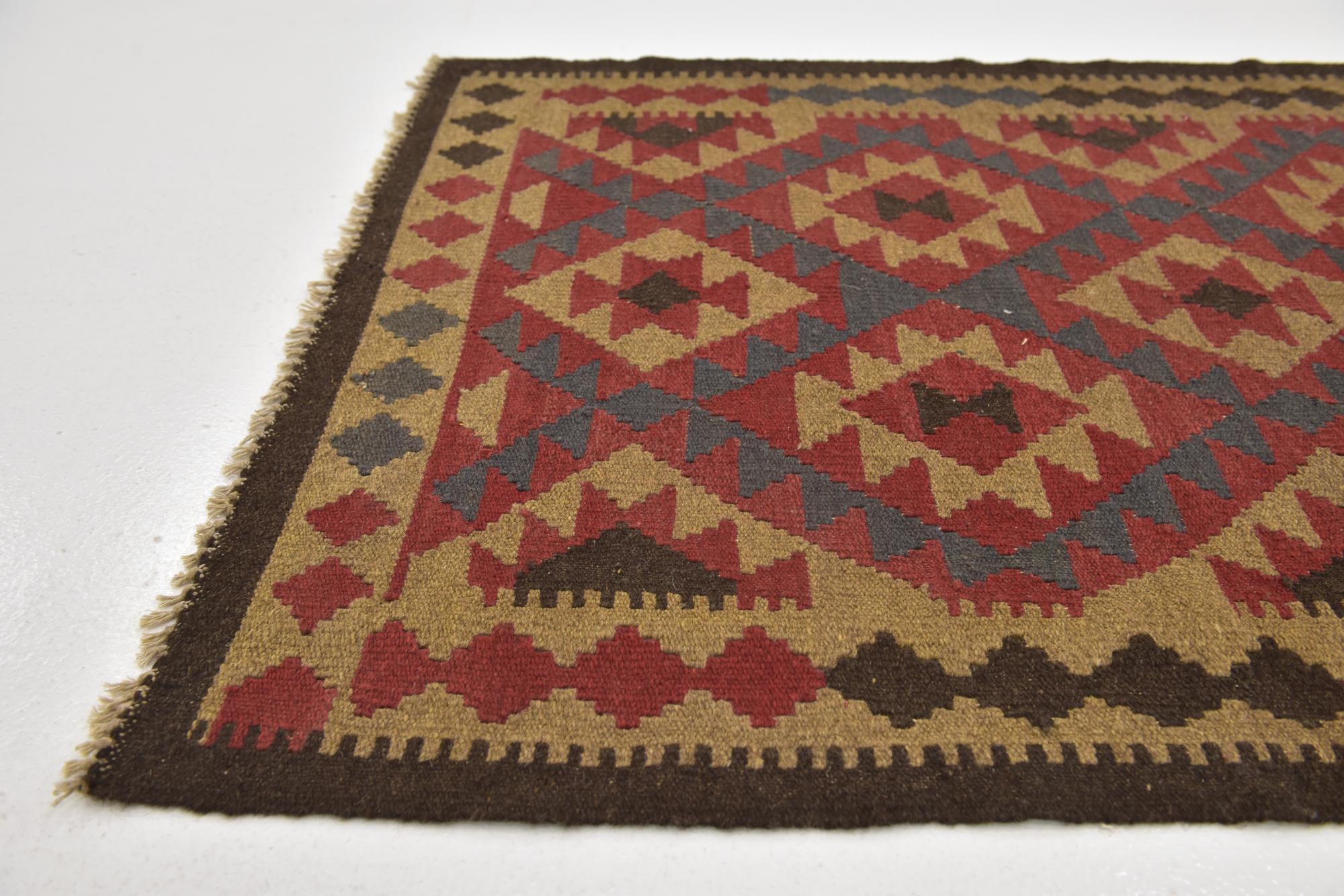 3' 5 x 6' 7 Hand Woven Kilim Maymana Wool Runner Rug